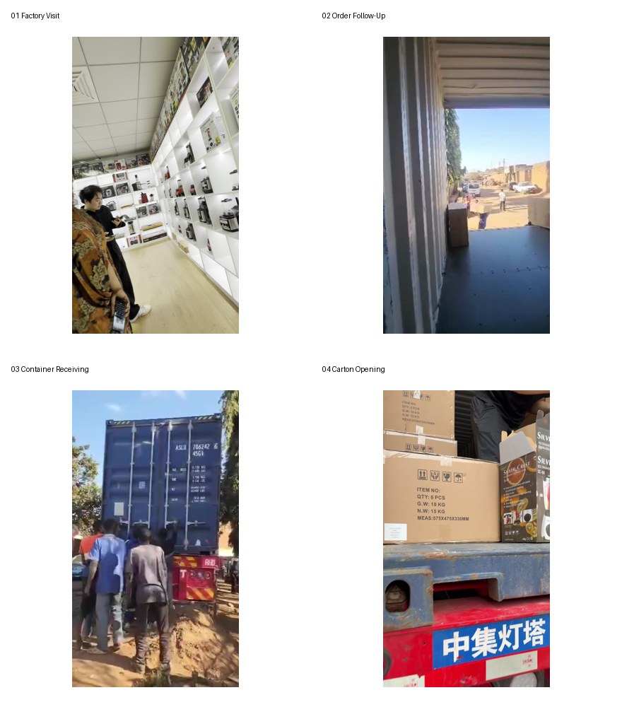 Same customer order process proof from factory visit to container opening