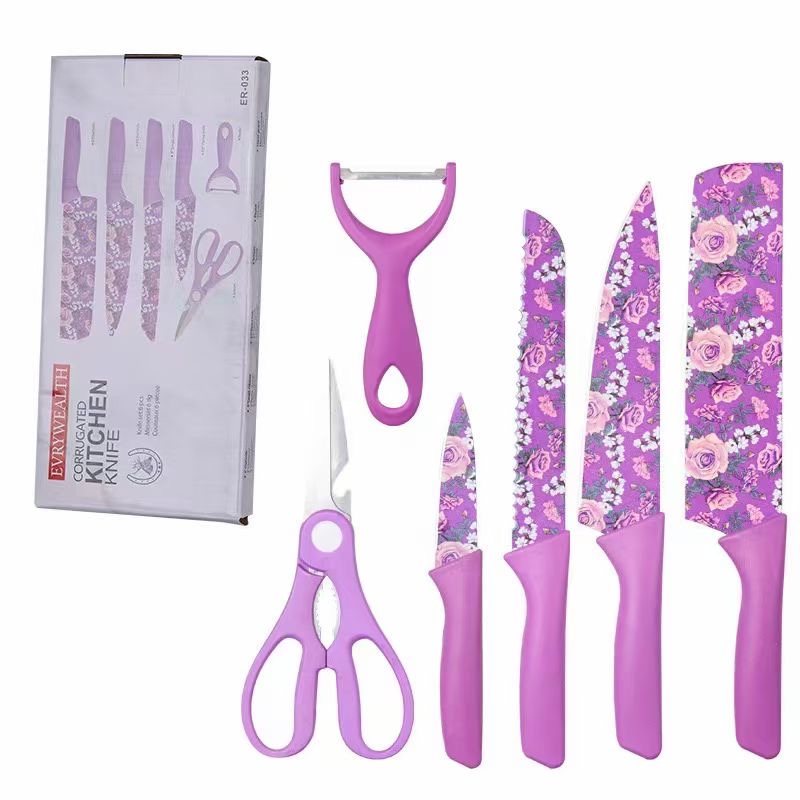 Printed color box six-piece kitchen knife set direction